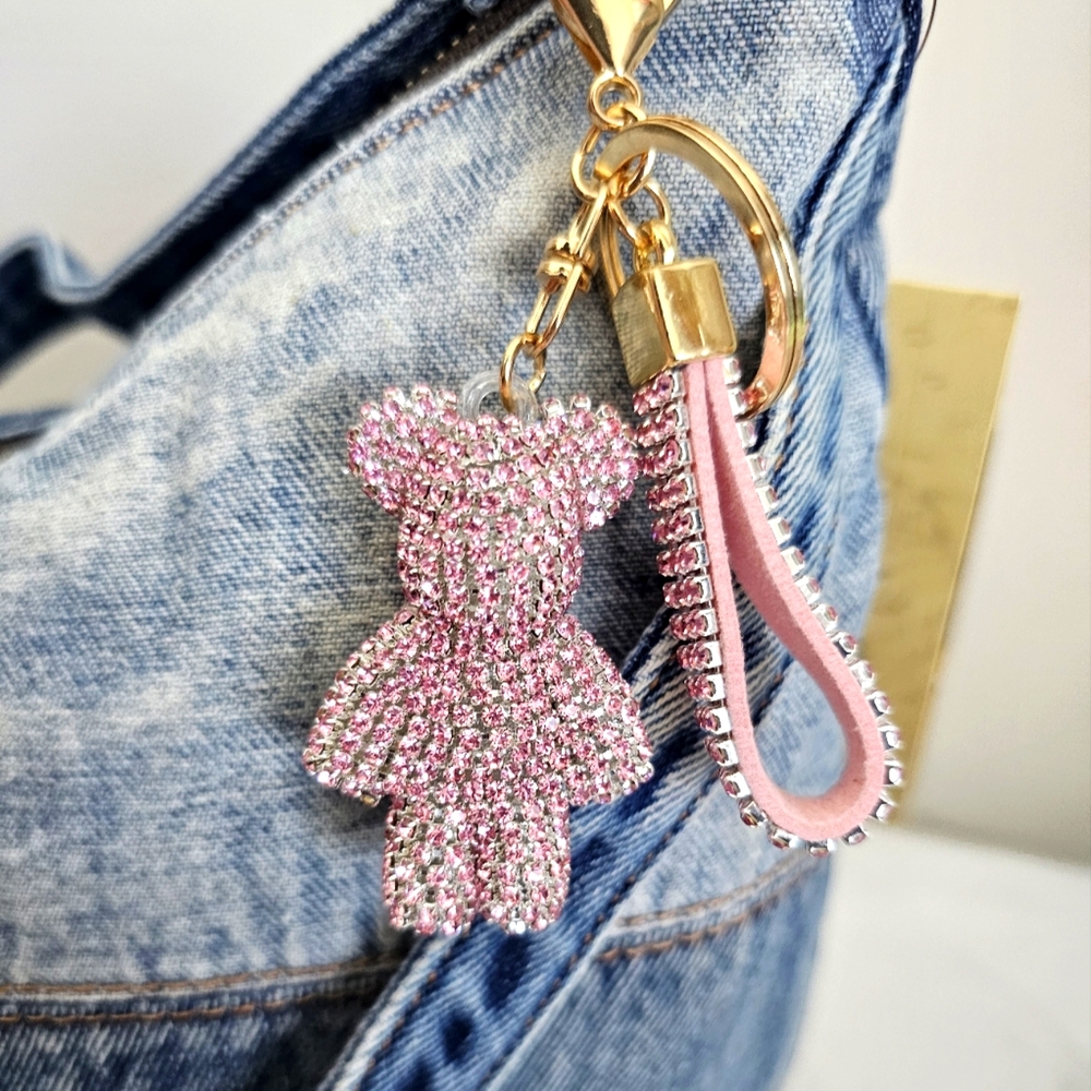 Fashion Rhinestone Bear Bag Charm Keychain